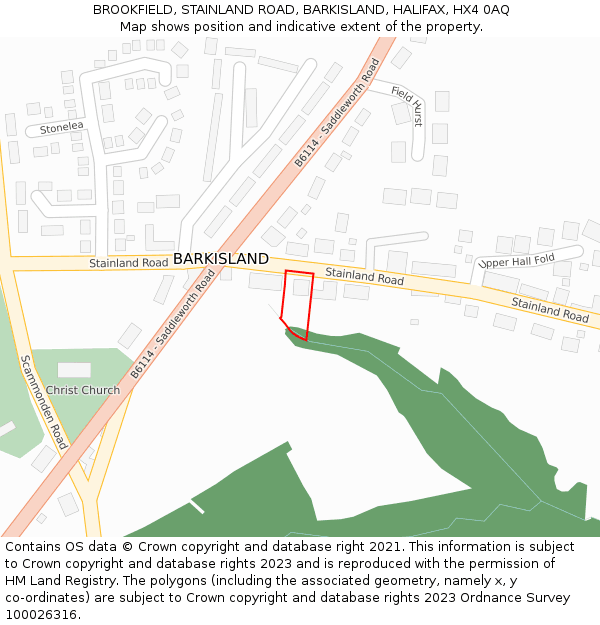 BROOKFIELD, STAINLAND ROAD, BARKISLAND, HALIFAX, HX4 0AQ: Location map and indicative extent of plot