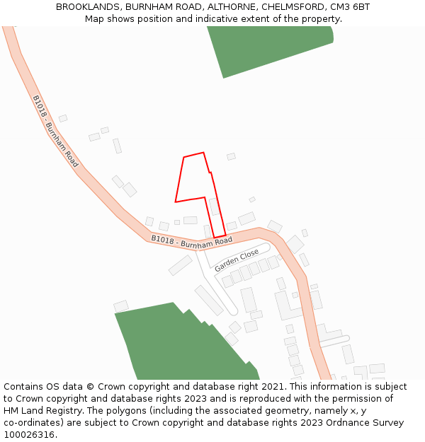 BROOKLANDS, BURNHAM ROAD, ALTHORNE, CHELMSFORD, CM3 6BT: Location map and indicative extent of plot