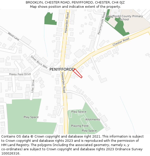 BROOKLYN, CHESTER ROAD, PENYFFORDD, CHESTER, CH4 0JZ: Location map and indicative extent of plot