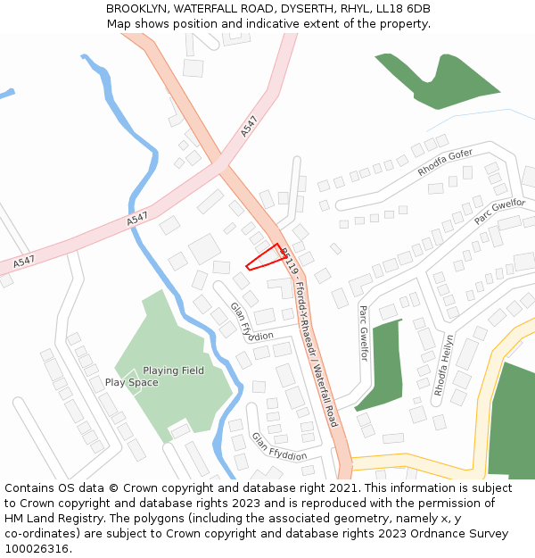 BROOKLYN, WATERFALL ROAD, DYSERTH, RHYL, LL18 6DB: Location map and indicative extent of plot