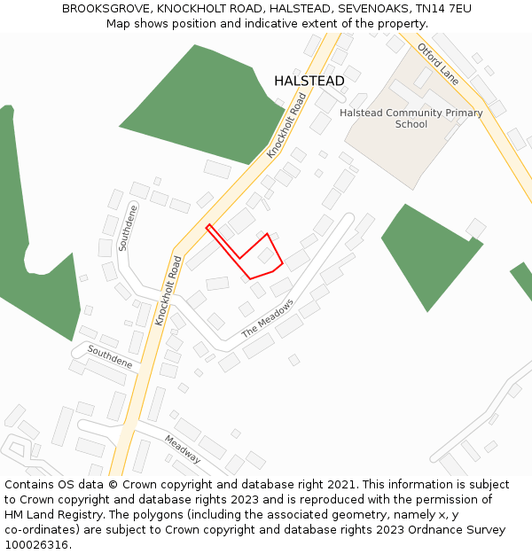 BROOKSGROVE, KNOCKHOLT ROAD, HALSTEAD, SEVENOAKS, TN14 7EU: Location map and indicative extent of plot