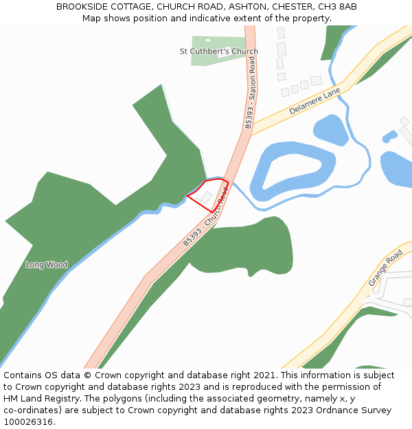 BROOKSIDE COTTAGE, CHURCH ROAD, ASHTON, CHESTER, CH3 8AB: Location map and indicative extent of plot