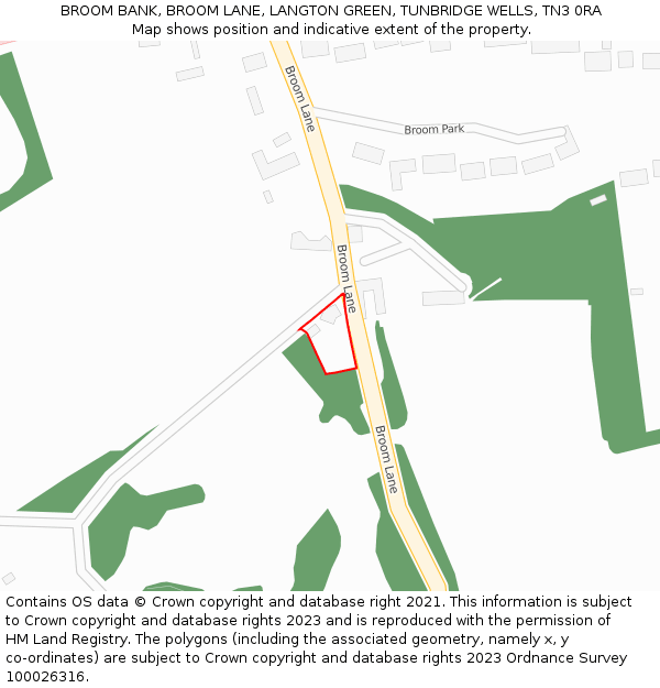 BROOM BANK, BROOM LANE, LANGTON GREEN, TUNBRIDGE WELLS, TN3 0RA: Location map and indicative extent of plot