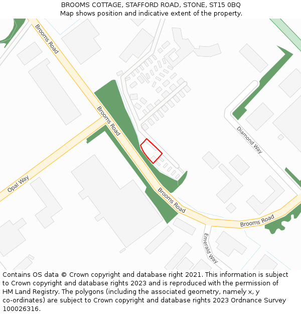 BROOMS COTTAGE, STAFFORD ROAD, STONE, ST15 0BQ: Location map and indicative extent of plot