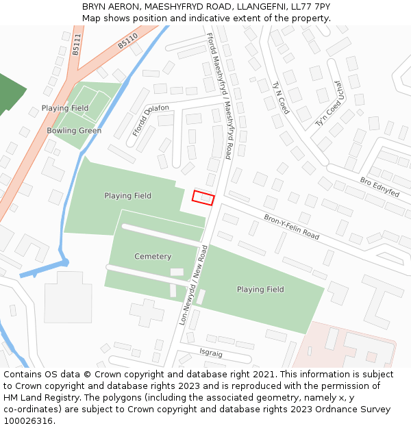 BRYN AERON, MAESHYFRYD ROAD, LLANGEFNI, LL77 7PY: Location map and indicative extent of plot