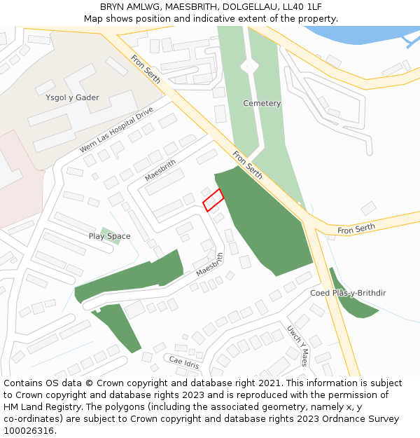 BRYN AMLWG, MAESBRITH, DOLGELLAU, LL40 1LF: Location map and indicative extent of plot