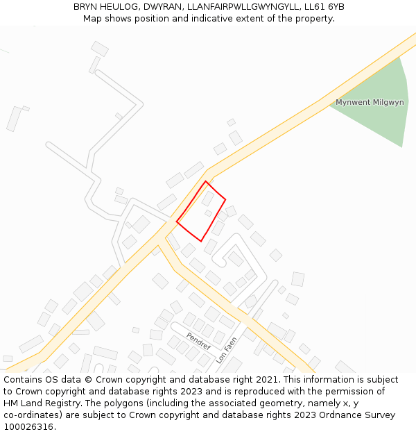 BRYN HEULOG, DWYRAN, LLANFAIRPWLLGWYNGYLL, LL61 6YB: Location map and indicative extent of plot