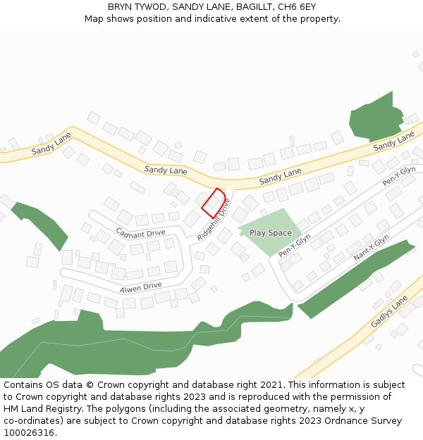 BRYN TYWOD, SANDY LANE, BAGILLT, CH6 6EY: Location map and indicative extent of plot