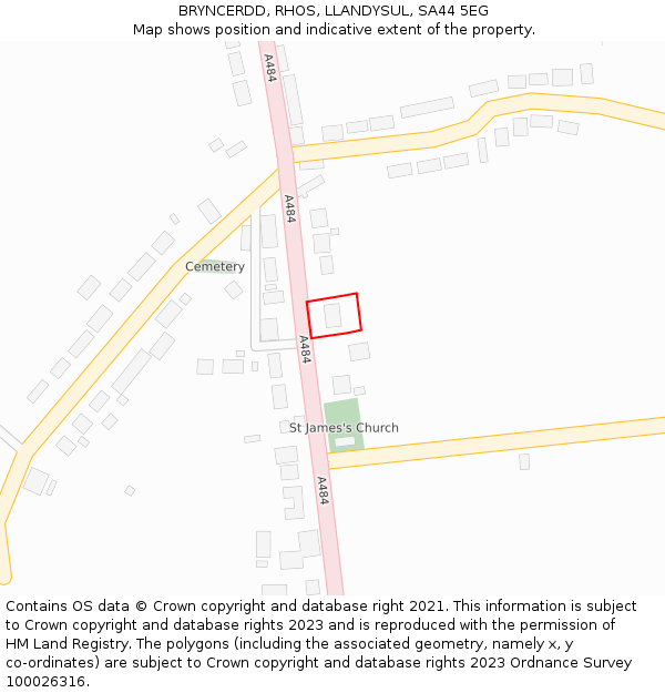 BRYNCERDD, RHOS, LLANDYSUL, SA44 5EG: Location map and indicative extent of plot