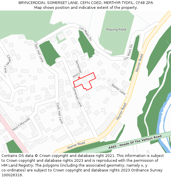 BRYNCERDDIN, SOMERSET LANE, CEFN COED, MERTHYR TYDFIL, CF48 2PA: Location map and indicative extent of plot