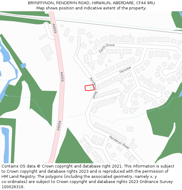 BRYNFFYNON, PENDERYN ROAD, HIRWAUN, ABERDARE, CF44 9RU: Location map and indicative extent of plot