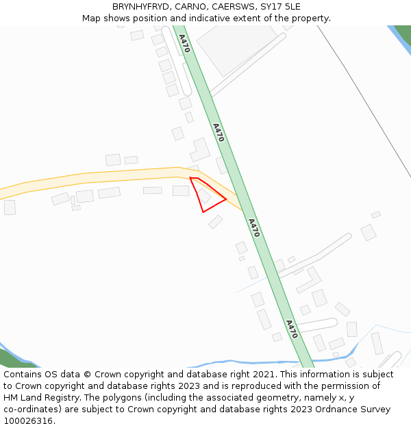 BRYNHYFRYD, CARNO, CAERSWS, SY17 5LE: Location map and indicative extent of plot