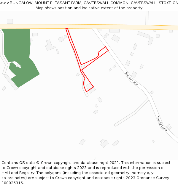 BUNGALOW, MOUNT PLEASANT FARM, CAVERSWALL COMMON, CAVERSWALL, STOKE-ON-TRENT, ST11 9EU: Location map and indicative extent of plot