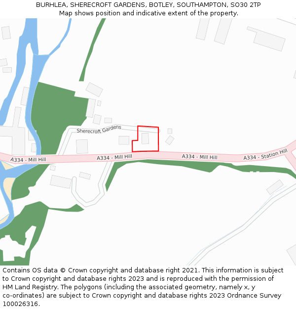 BURHLEA, SHERECROFT GARDENS, BOTLEY, SOUTHAMPTON, SO30 2TP: Location map and indicative extent of plot