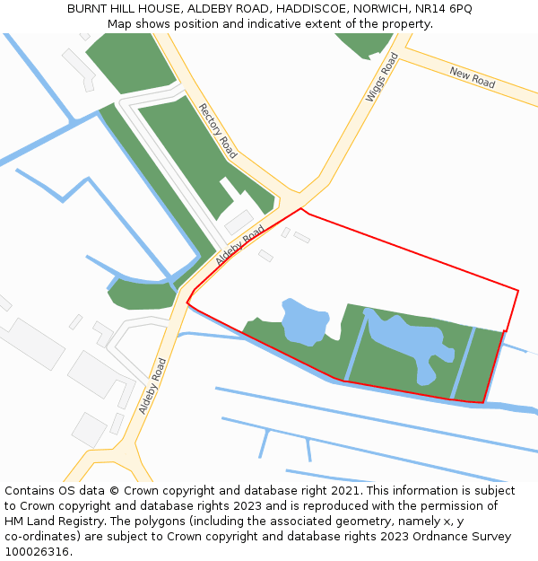 BURNT HILL HOUSE, ALDEBY ROAD, HADDISCOE, NORWICH, NR14 6PQ: Location map and indicative extent of plot