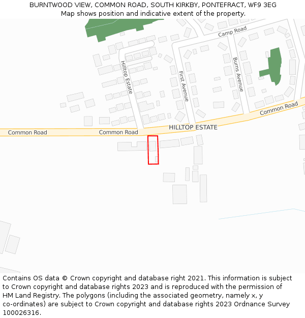 BURNTWOOD VIEW, COMMON ROAD, SOUTH KIRKBY, PONTEFRACT, WF9 3EG: Location map and indicative extent of plot