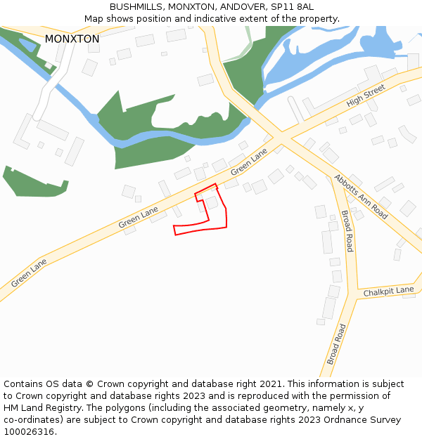 BUSHMILLS, MONXTON, ANDOVER, SP11 8AL: Location map and indicative extent of plot