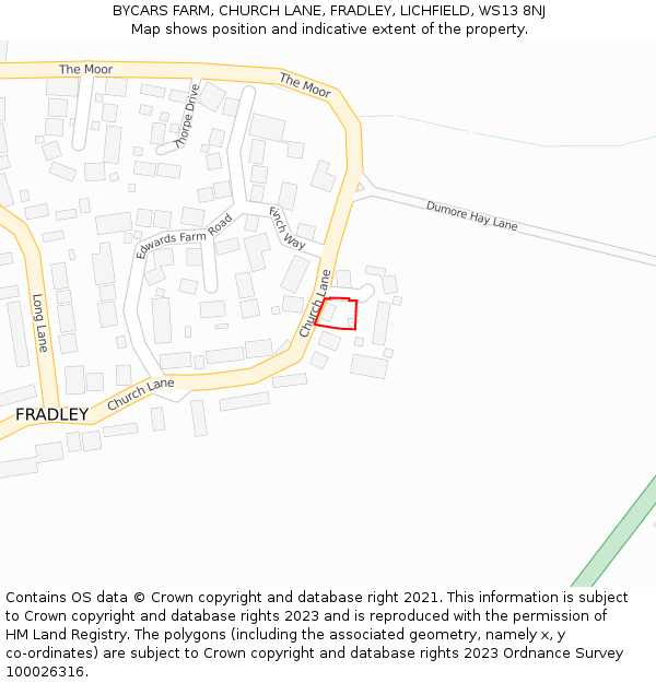 BYCARS FARM, CHURCH LANE, FRADLEY, LICHFIELD, WS13 8NJ: Location map and indicative extent of plot