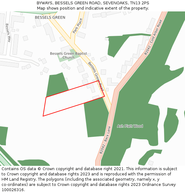 BYWAYS, BESSELS GREEN ROAD, SEVENOAKS, TN13 2PS: Location map and indicative extent of plot