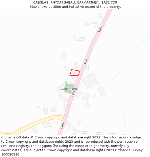 CAEGLAS, RHYDARGAEAU, CARMARTHEN, SA32 7DR: Location map and indicative extent of plot