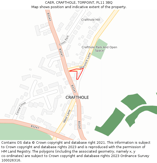 CAER, CRAFTHOLE, TORPOINT, PL11 3BQ: Location map and indicative extent of plot