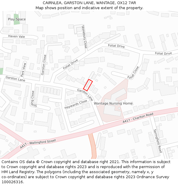 CAIRNLEA, GARSTON LANE, WANTAGE, OX12 7AR: Location map and indicative extent of plot