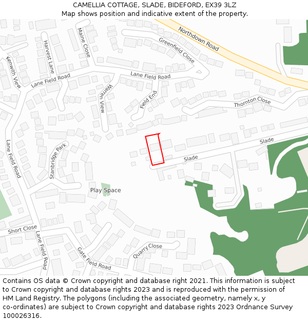 CAMELLIA COTTAGE, SLADE, BIDEFORD, EX39 3LZ: Location map and indicative extent of plot