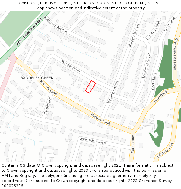 CANFORD, PERCIVAL DRIVE, STOCKTON BROOK, STOKE-ON-TRENT, ST9 9PE: Location map and indicative extent of plot