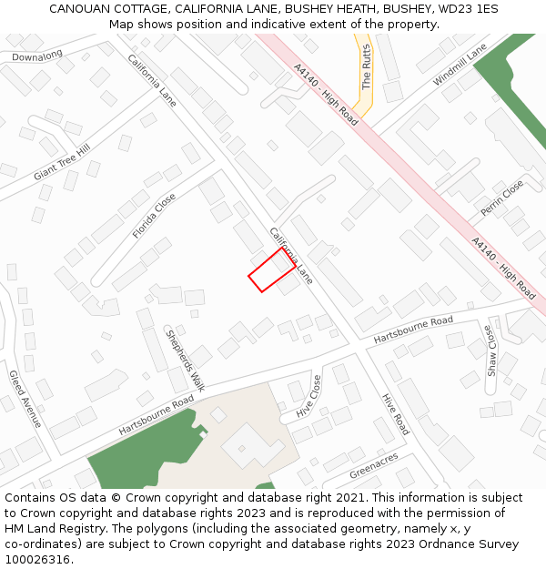 CANOUAN COTTAGE, CALIFORNIA LANE, BUSHEY HEATH, BUSHEY, WD23 1ES: Location map and indicative extent of plot