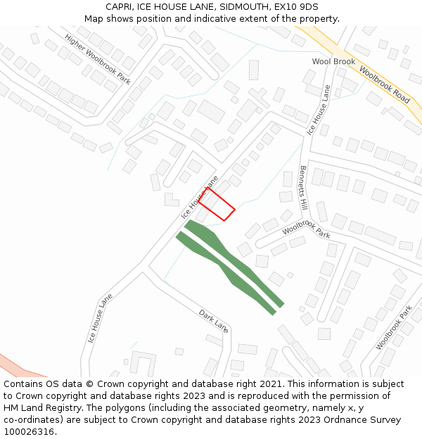 CAPRI, ICE HOUSE LANE, SIDMOUTH, EX10 9DS: Location map and indicative extent of plot