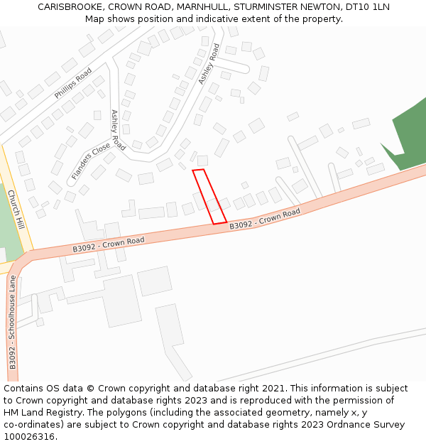 CARISBROOKE, CROWN ROAD, MARNHULL, STURMINSTER NEWTON, DT10 1LN: Location map and indicative extent of plot