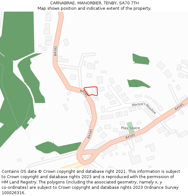 CARNABRAE, MANORBIER, TENBY, SA70 7TH: Location map and indicative extent of plot