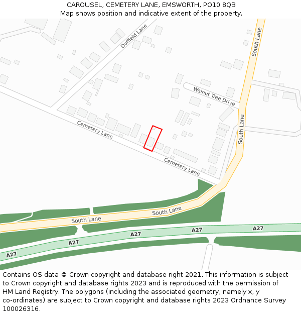 CAROUSEL, CEMETERY LANE, EMSWORTH, PO10 8QB: Location map and indicative extent of plot