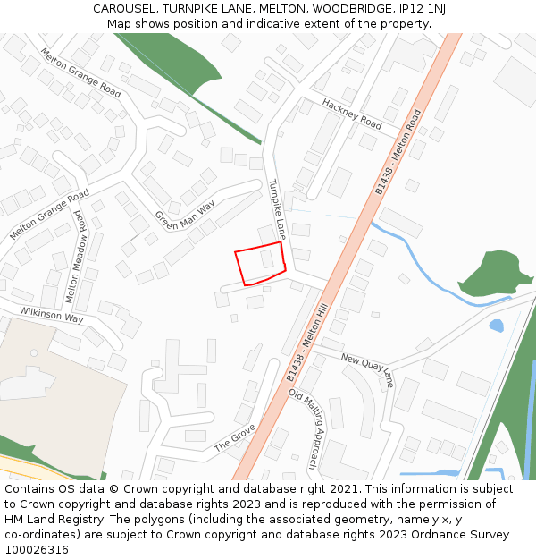 CAROUSEL, TURNPIKE LANE, MELTON, WOODBRIDGE, IP12 1NJ: Location map and indicative extent of plot