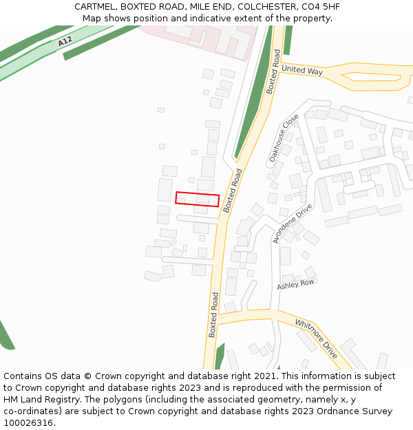 CARTMEL, BOXTED ROAD, MILE END, COLCHESTER, CO4 5HF: Location map and indicative extent of plot