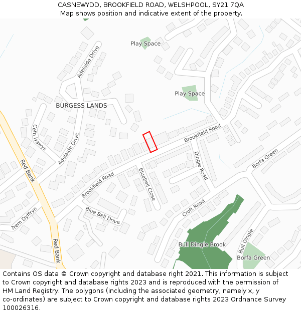 CASNEWYDD, BROOKFIELD ROAD, WELSHPOOL, SY21 7QA: Location map and indicative extent of plot