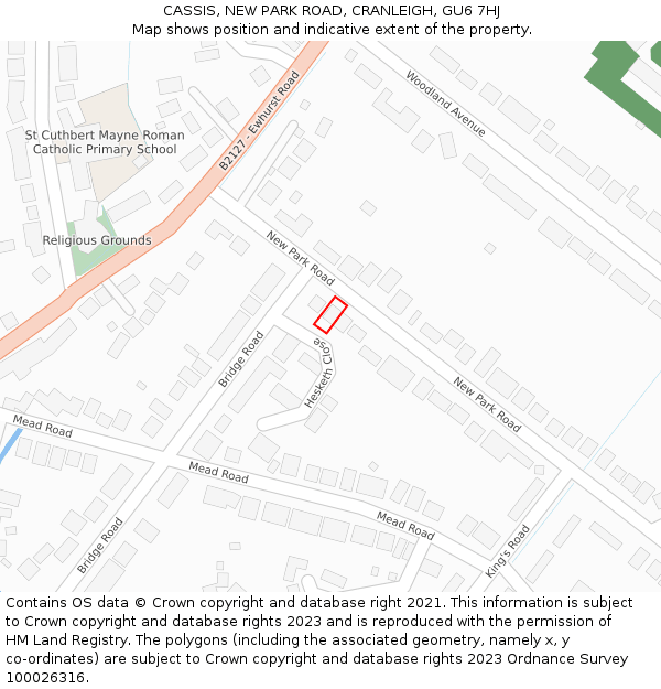 CASSIS, NEW PARK ROAD, CRANLEIGH, GU6 7HJ: Location map and indicative extent of plot