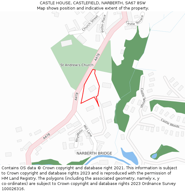 CASTLE HOUSE, CASTLEFIELD, NARBERTH, SA67 8SW: Location map and indicative extent of plot