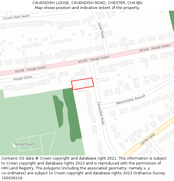 CAVENDISH LODGE, CAVENDISH ROAD, CHESTER, CH4 8JN: Location map and indicative extent of plot