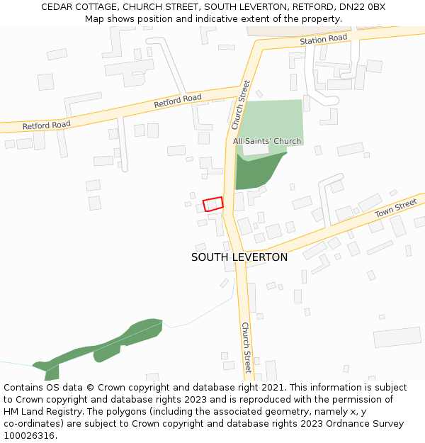 CEDAR COTTAGE, CHURCH STREET, SOUTH LEVERTON, RETFORD, DN22 0BX: Location map and indicative extent of plot