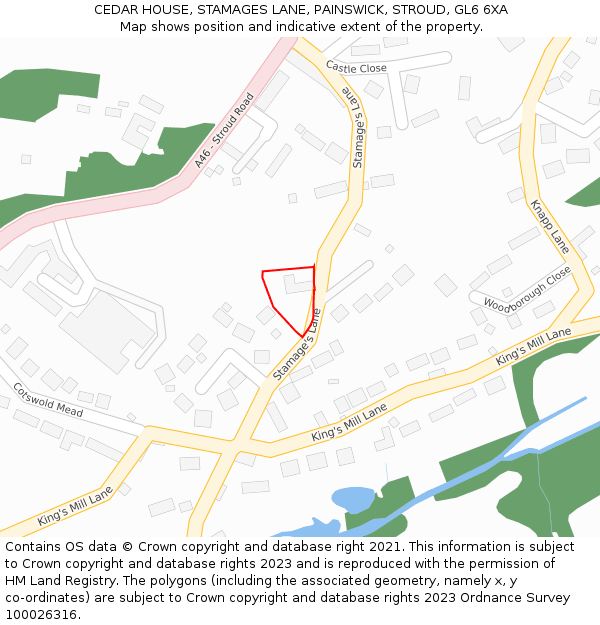 CEDAR HOUSE, STAMAGES LANE, PAINSWICK, STROUD, GL6 6XA: Location map and indicative extent of plot