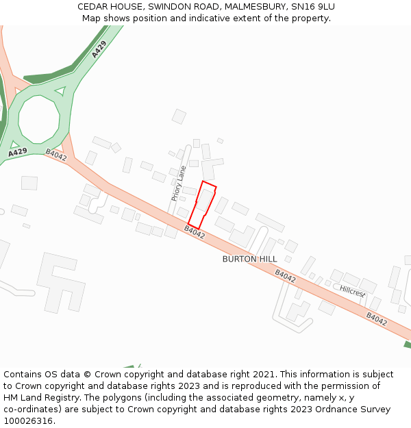 CEDAR HOUSE, SWINDON ROAD, MALMESBURY, SN16 9LU: Location map and indicative extent of plot