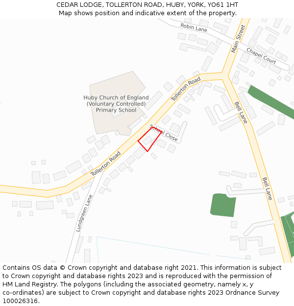 CEDAR LODGE, TOLLERTON ROAD, HUBY, YORK, YO61 1HT: Location map and indicative extent of plot