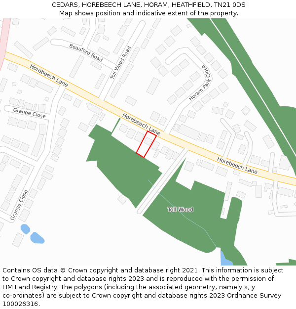 CEDARS, HOREBEECH LANE, HORAM, HEATHFIELD, TN21 0DS: Location map and indicative extent of plot