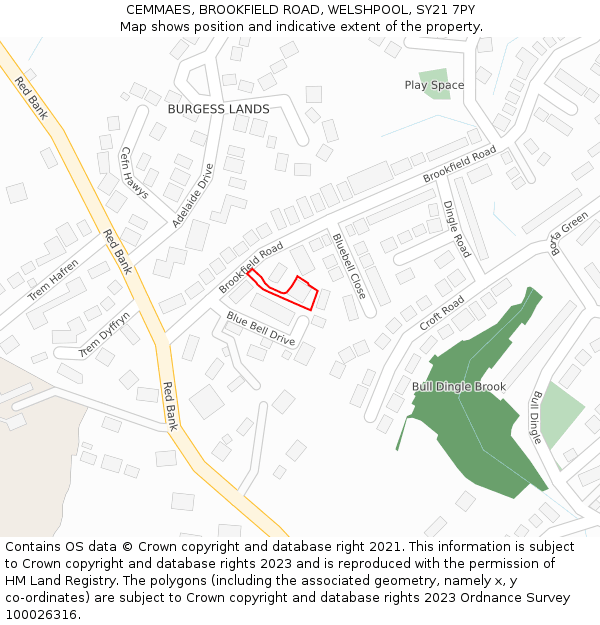 CEMMAES, BROOKFIELD ROAD, WELSHPOOL, SY21 7PY: Location map and indicative extent of plot