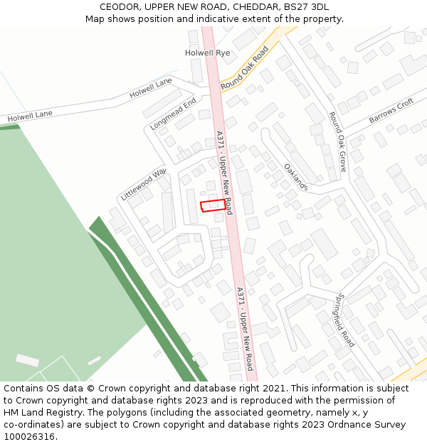 CEODOR, UPPER NEW ROAD, CHEDDAR, BS27 3DL: Location map and indicative extent of plot