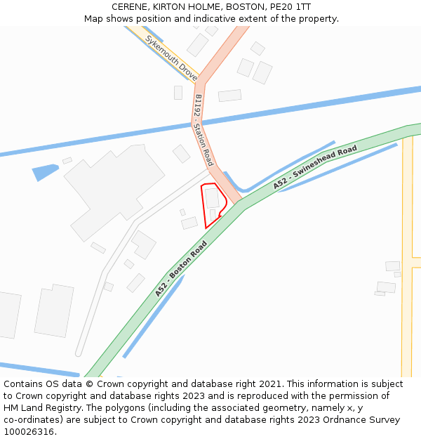 CERENE, KIRTON HOLME, BOSTON, PE20 1TT: Location map and indicative extent of plot