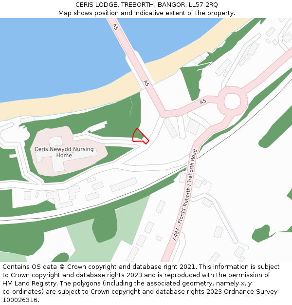 CERIS LODGE, TREBORTH, BANGOR, LL57 2RQ: Location map and indicative extent of plot