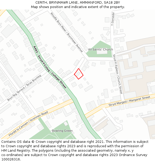 CERITH, BRYNMAWR LANE, AMMANFORD, SA18 2BY: Location map and indicative extent of plot