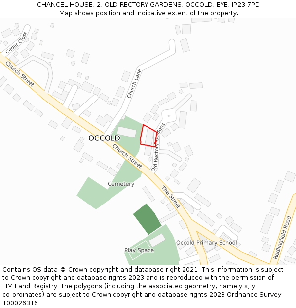 CHANCEL HOUSE, 2, OLD RECTORY GARDENS, OCCOLD, EYE, IP23 7PD: Location map and indicative extent of plot